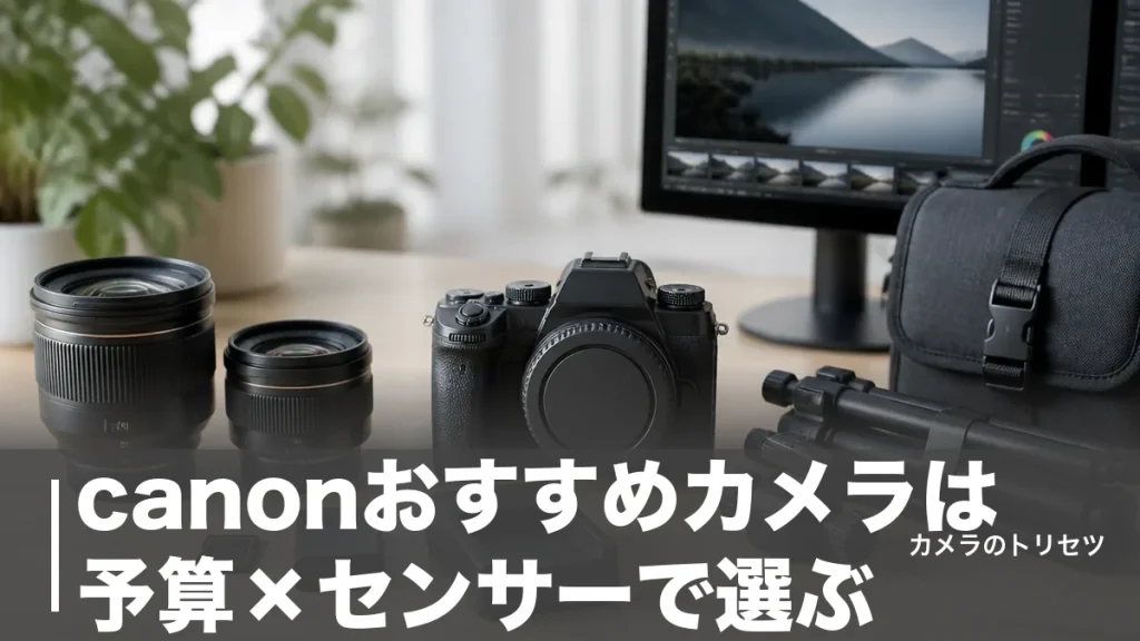 canonおすすめカメラは予算×センサーで選ぶ｜6.9万円R100から40コマ連写フルサイズまで6機種比較のアイキャッチ画像