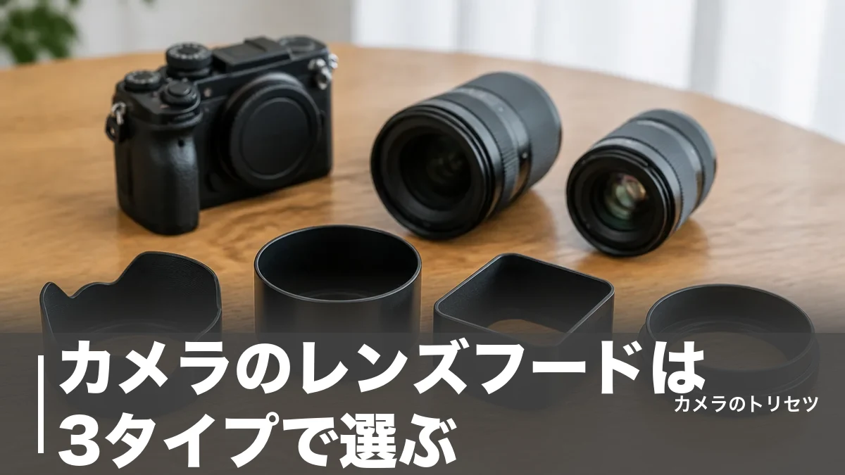 カメラのレンズフードは3タイプで選ぶ｜1,430円から揃う花形・円筒・角型の違いを徹底解説のアイキャッチ画像